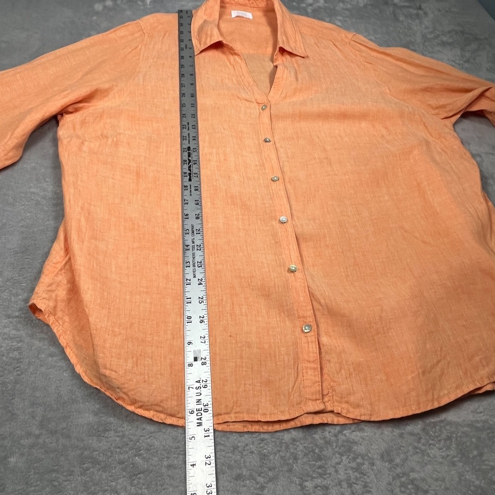 Sigrid Olsen 100% Linen Coral Button Up Shirt XL Roll Tab Sleeve Lagenlook Money - Picture 7 of 8